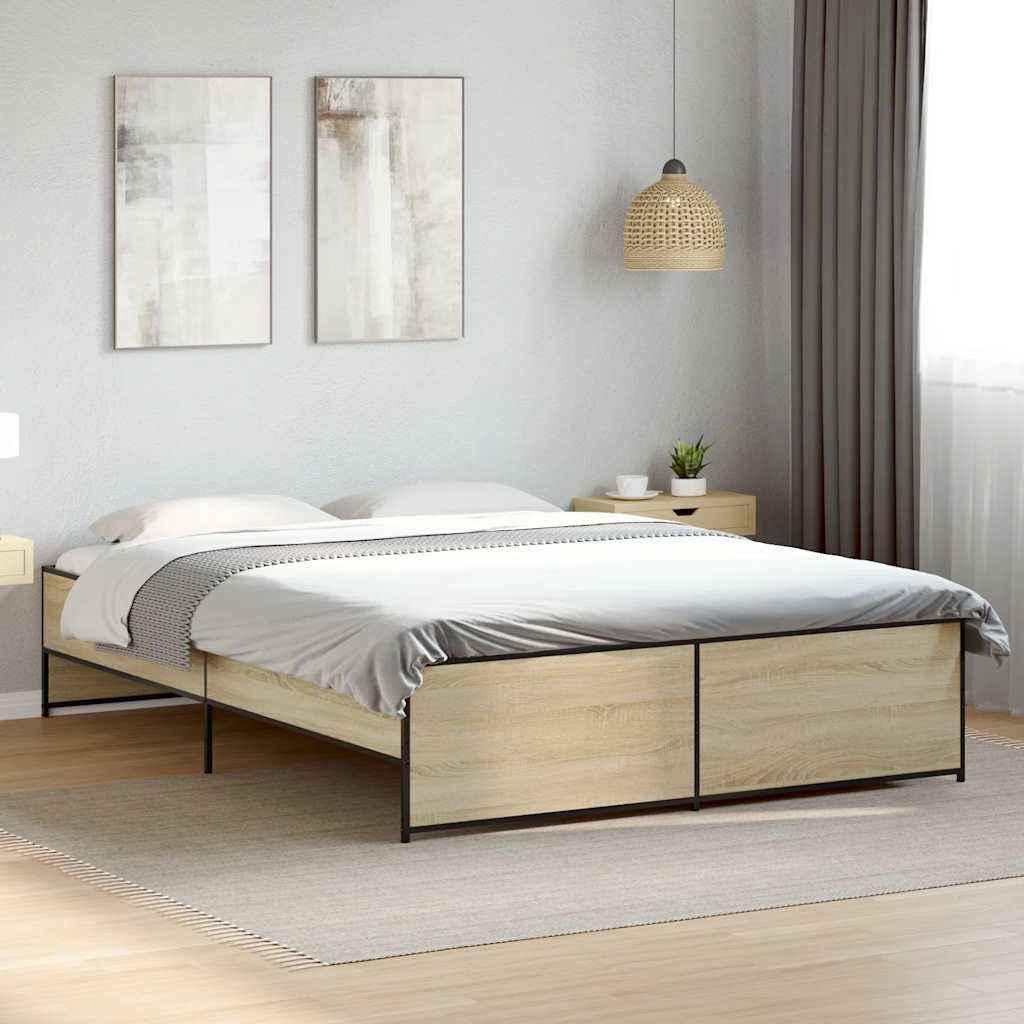 Okvir za krevet boja hrasta 150x200cm konstruirano drvo i metal