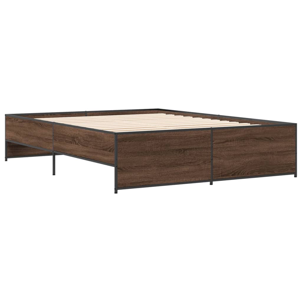 Okvir kreveta smeđi hrast 140x200cm konstruirano drvo i metal
