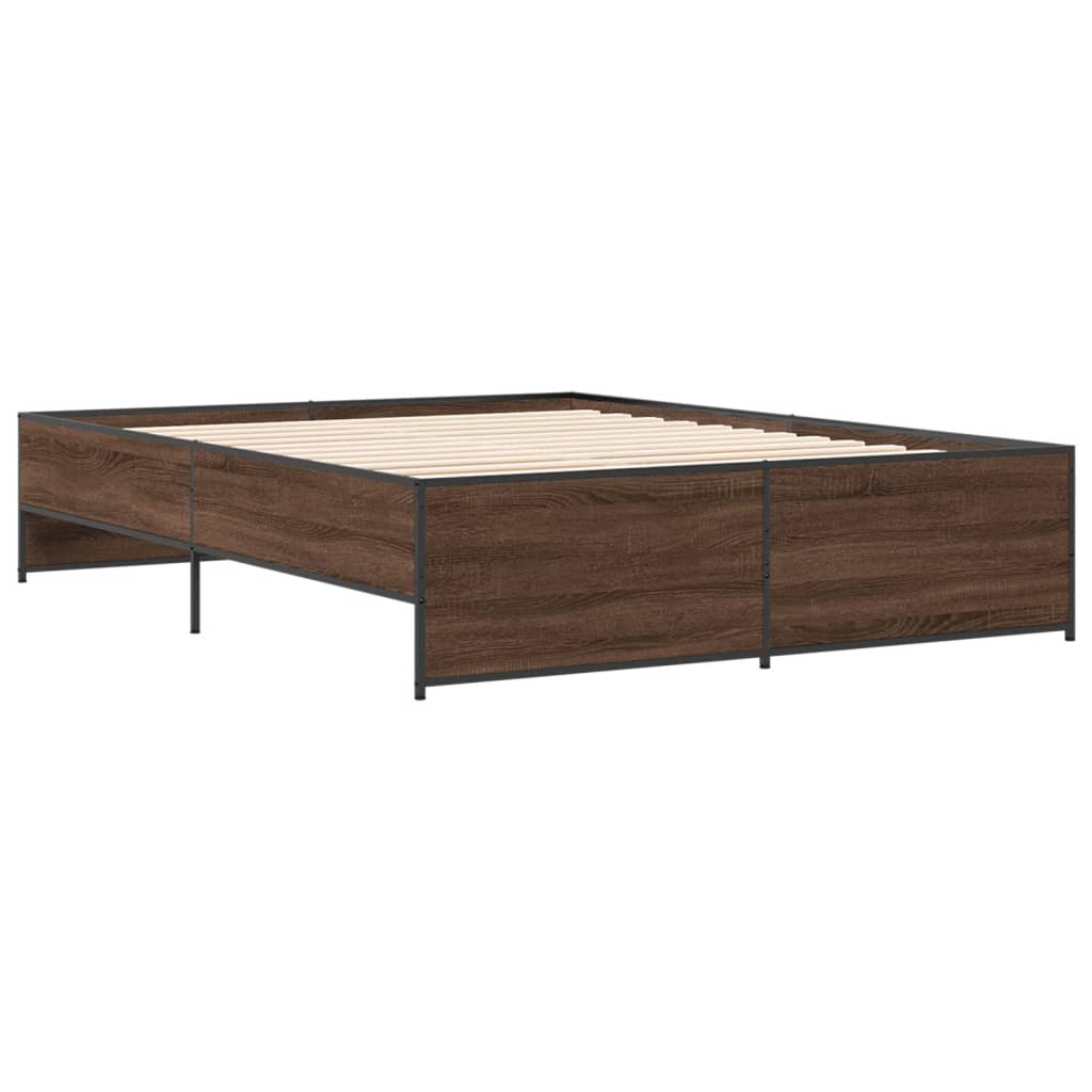 Okvir kreveta smeđi hrast 140x200cm konstruirano drvo i metal
