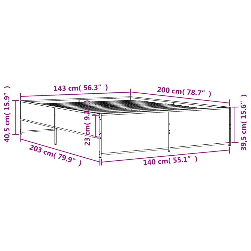 Okvir kreveta smeđi hrast 140x200cm konstruirano drvo i metal