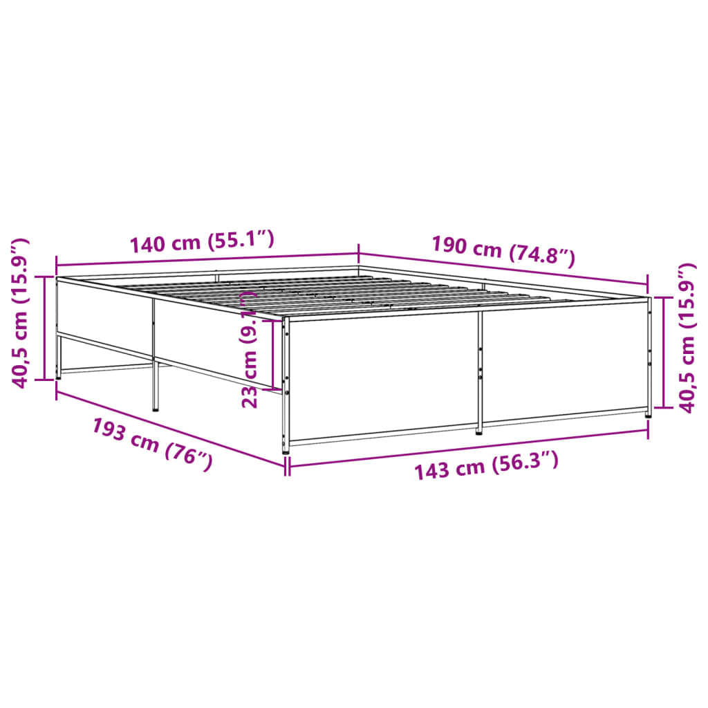 Okvir kreveta boja hrasta 140x190 cm konstruirano drvo i metal