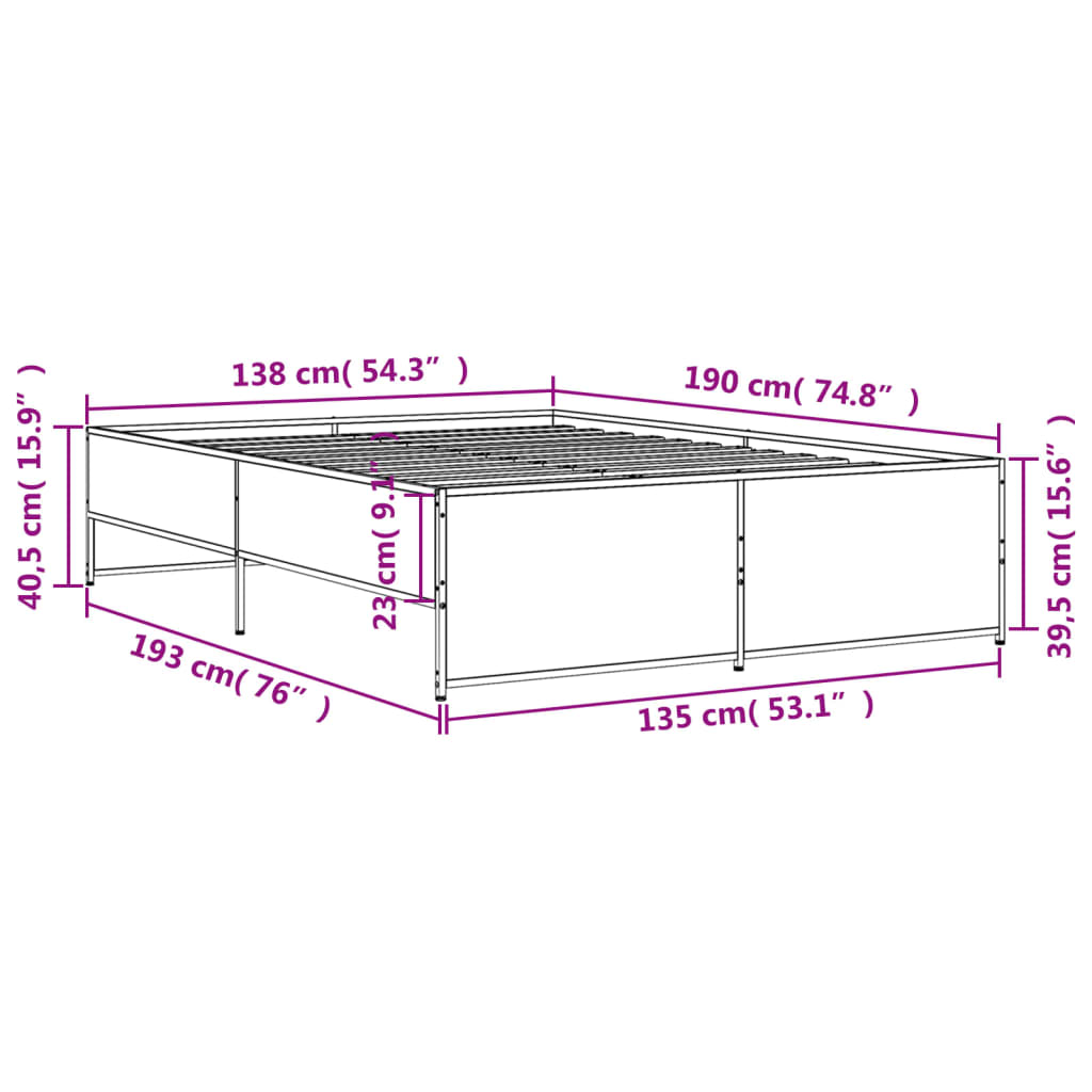Okvir kreveta boja hrasta 135x190cm konstruirano drvo i metal