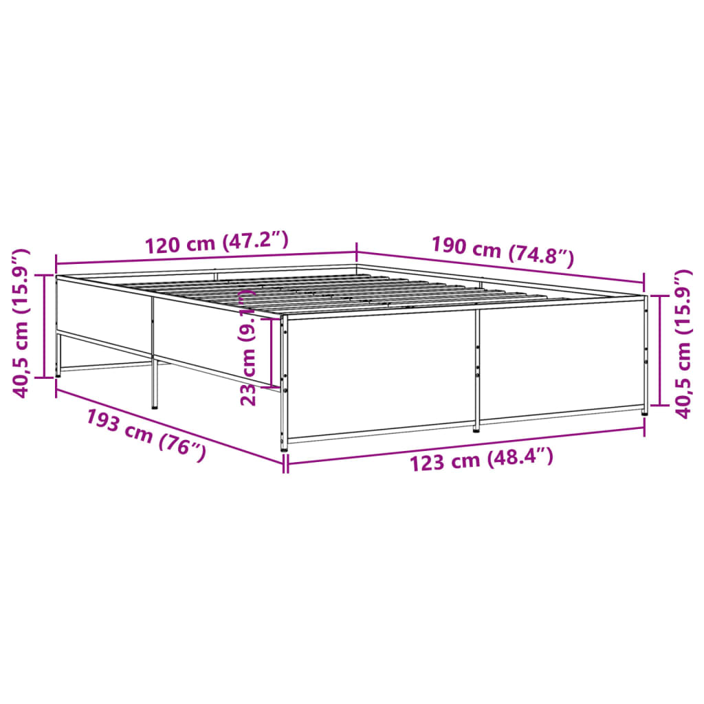 Okvir za krevet boja hrasta 120x190cm konstruirano drvo i metal