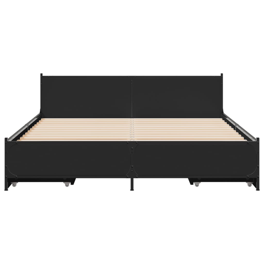 Okvir kreveta s ladicama crni 135 x 190 cm konstruirano drvo