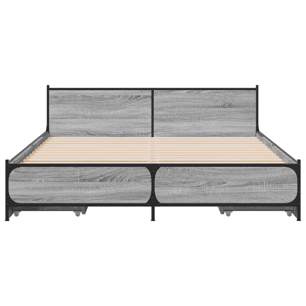 Okvir za krevet s ladicama boja sivog hrasta 135x190 cm