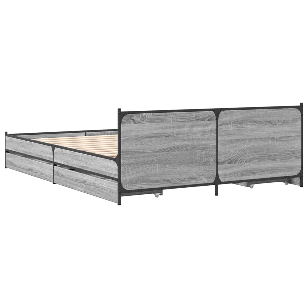 Okvir za krevet s ladicama boja sivog hrasta 135x190 cm