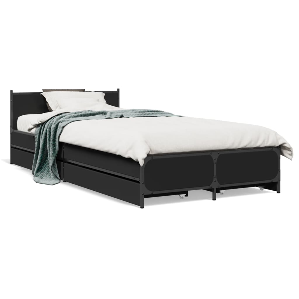 Okvir kreveta s ladicama crni 90 x 200 cm konstruirano drvo