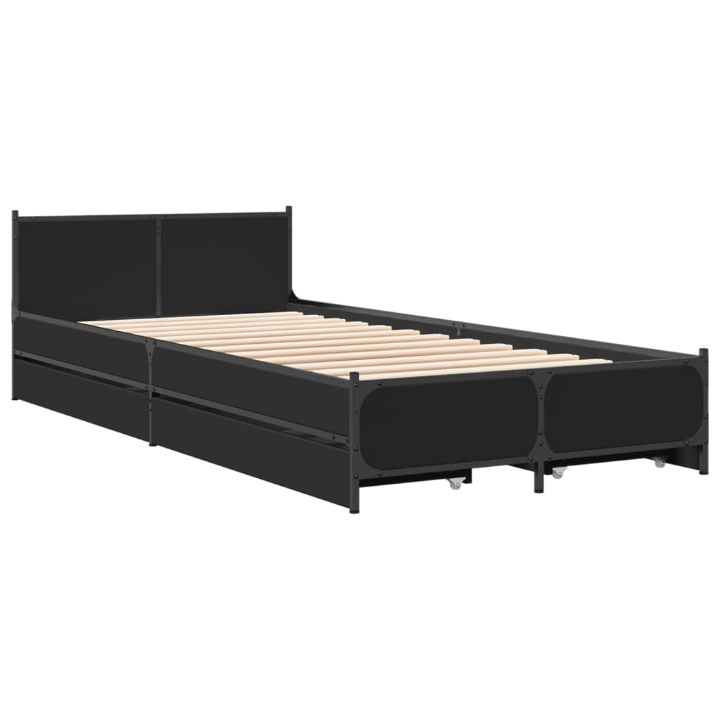 Okvir kreveta s ladicama crni 90 x 200 cm konstruirano drvo
