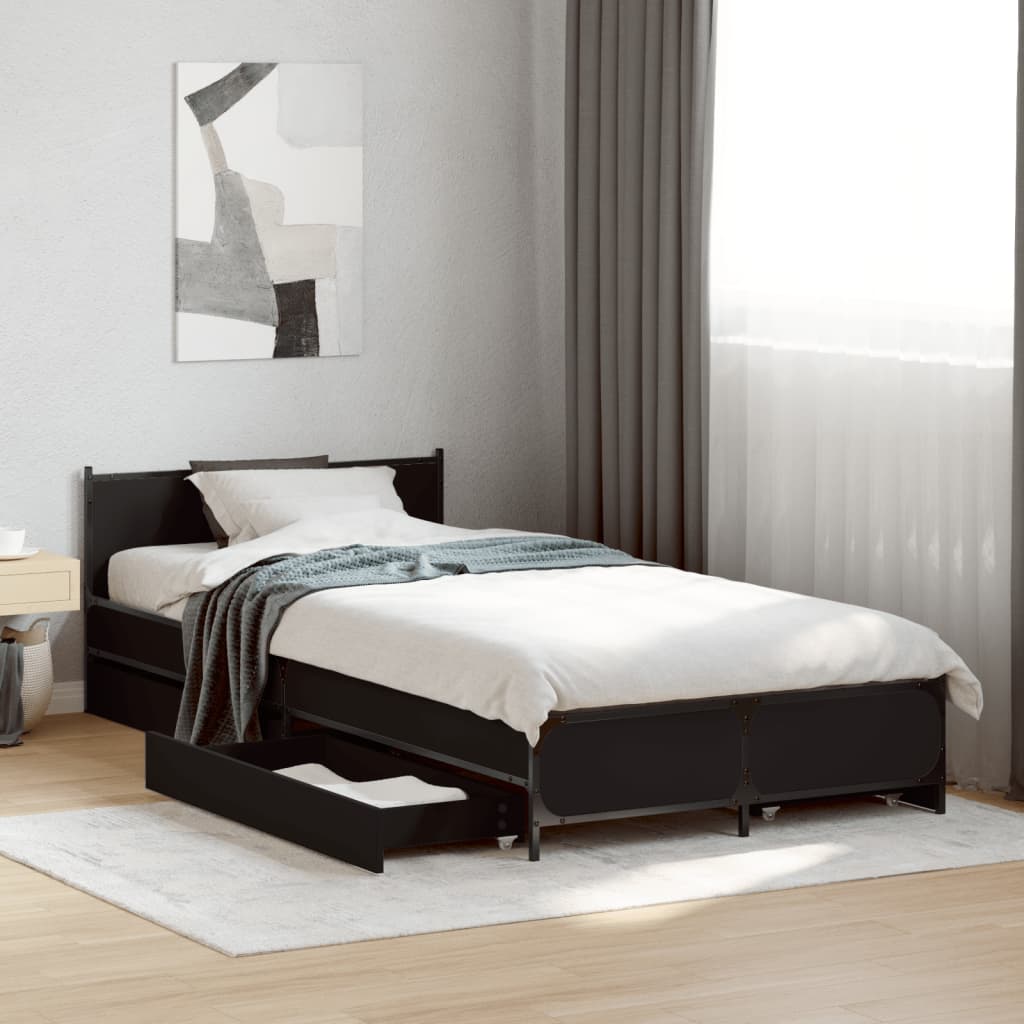 Okvir kreveta s ladicama crni 90 x 200 cm konstruirano drvo