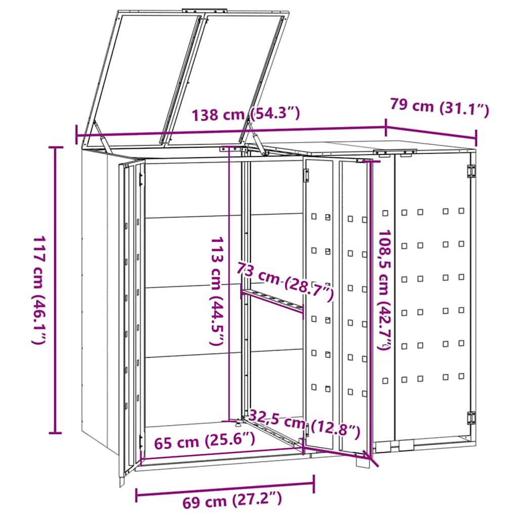 Spremište za 2 kante za otpad crno 138 x 79 x 117 cm čelično