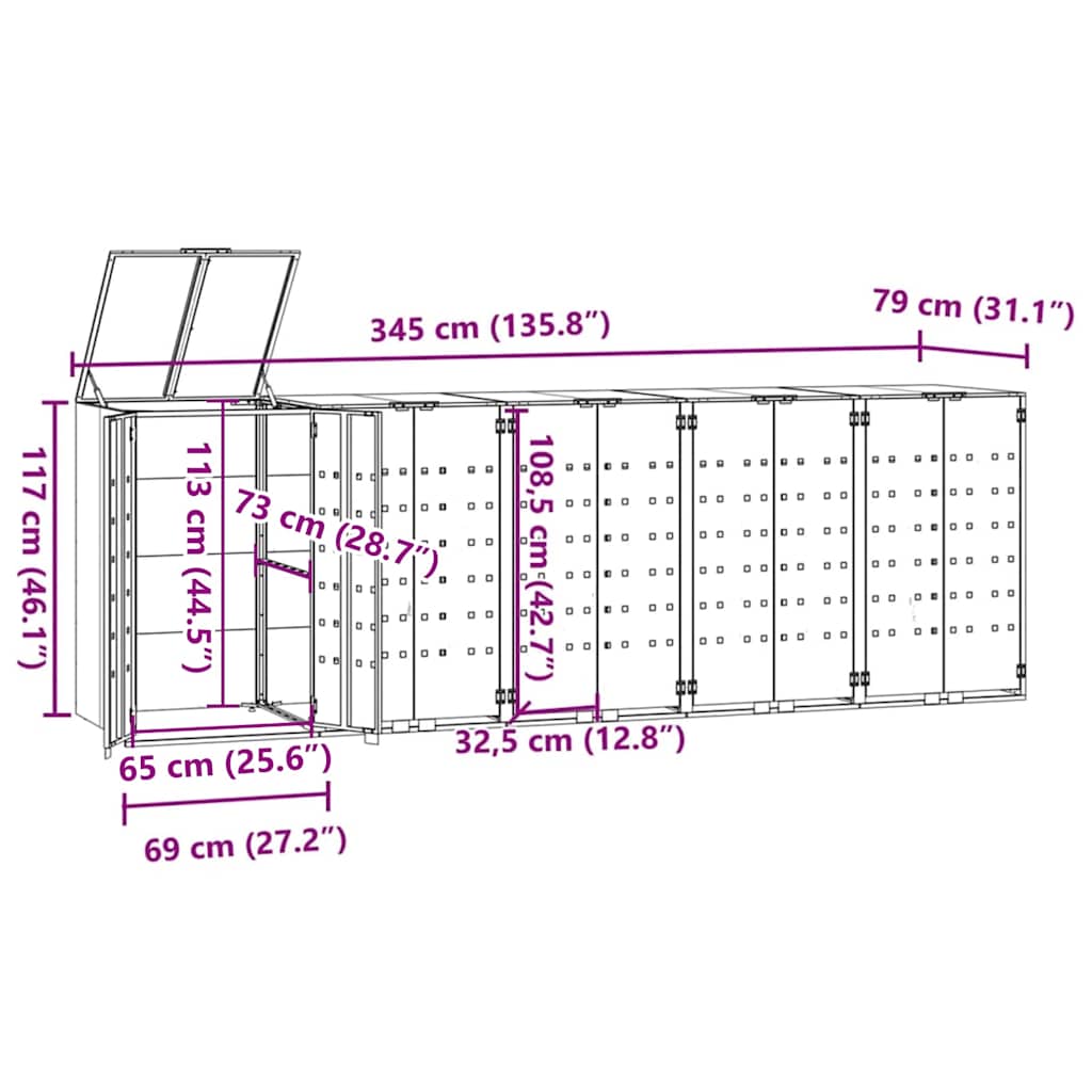 Spremište za 5 kante za otpad antracit 345x79x117 cm čelično