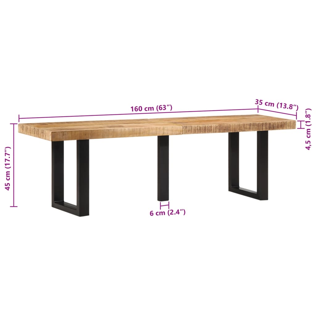 Klupa 160 cm od grubog masivnog drva manga i čelika