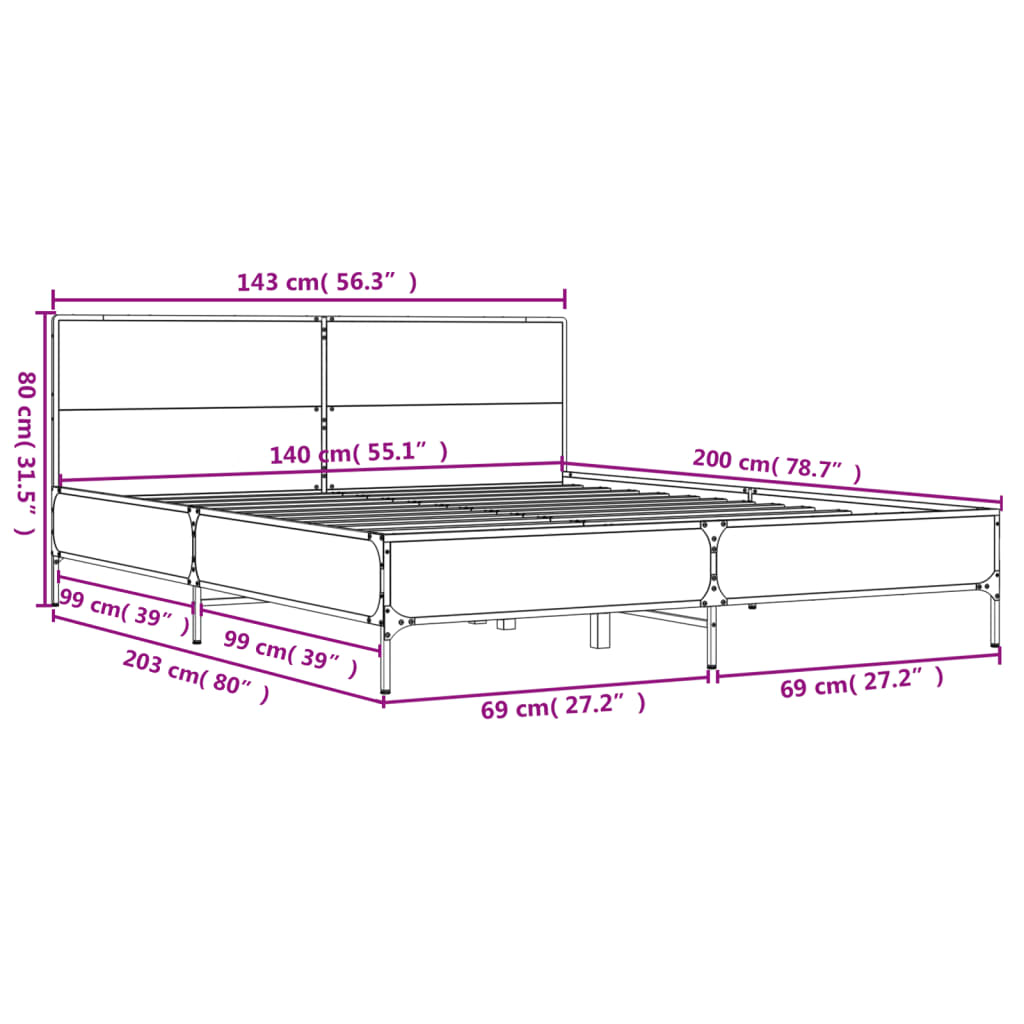 Okvir kreveta crni 140 x 200 cm od konstruiranog drva i metala