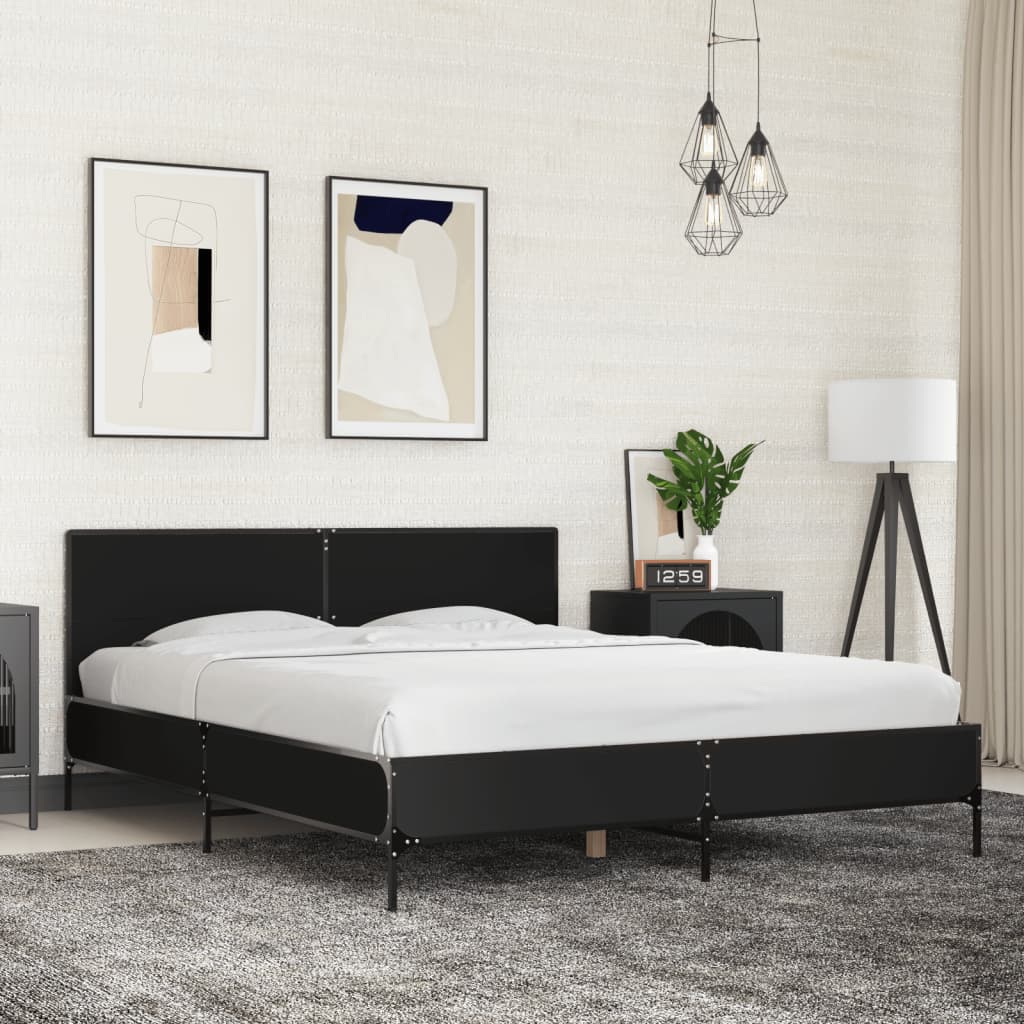 Okvir za krevet crni 160x200 cm konstruirano drvo i metal