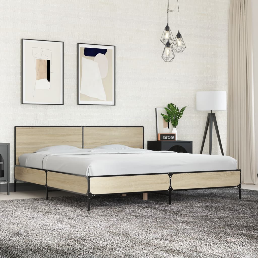 Okvir za krevet boja hrasta 180x200cm konstruirano drvo i metal