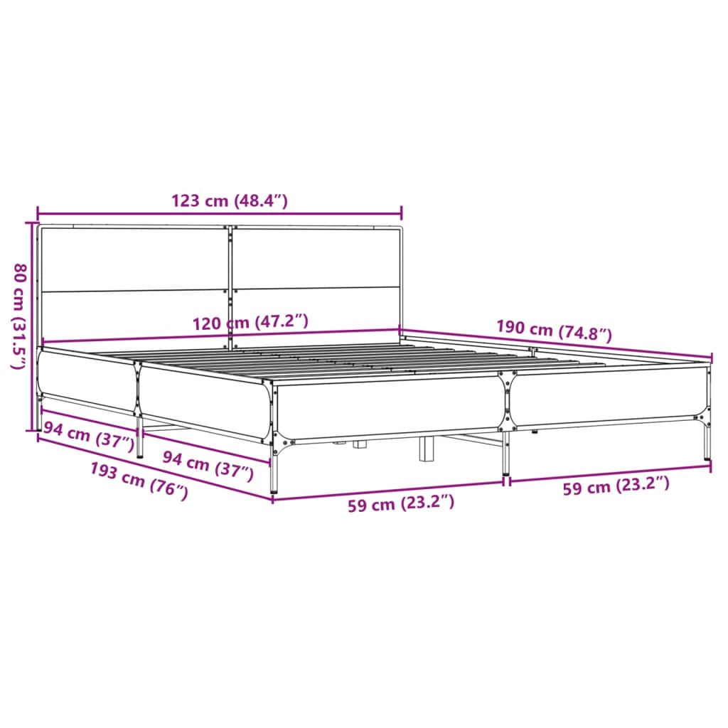 Okvir za krevet crni 120x190 cm konstruirano drvo i metal