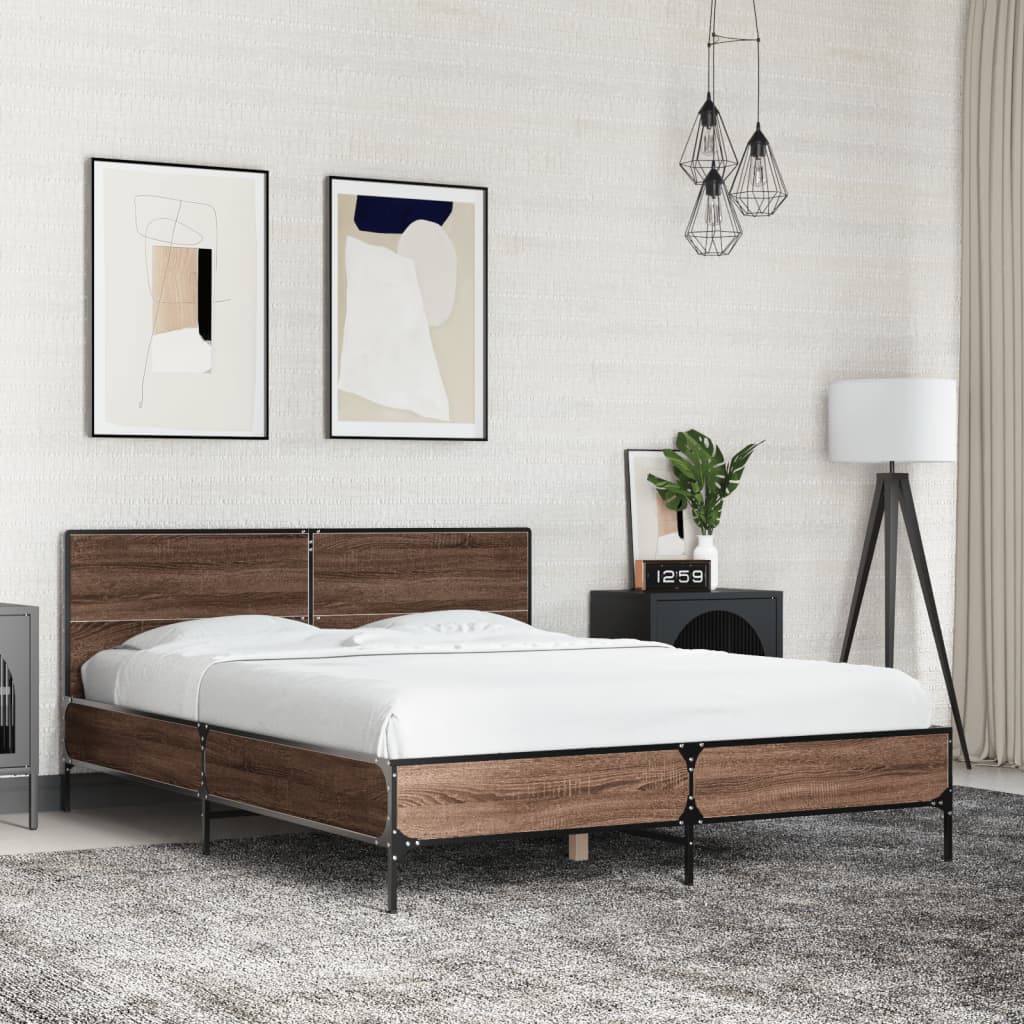 Okvir za krevet smeđi hrast 120x190cm konstruirano drvo i metal