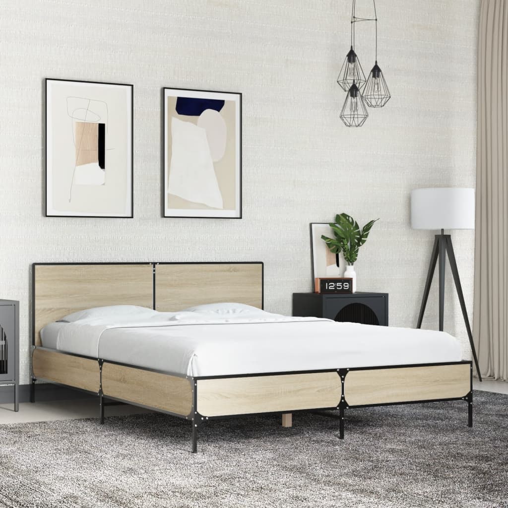 Okvir za krevet boja hrasta 135x190cm konstruirano drvo i metal