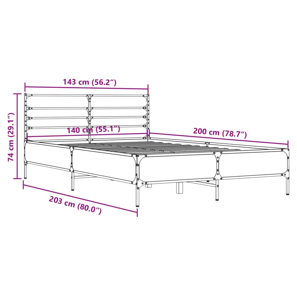 Okvir kreveta boja hrasta 140x200 cm konstruirano drvo i metal
