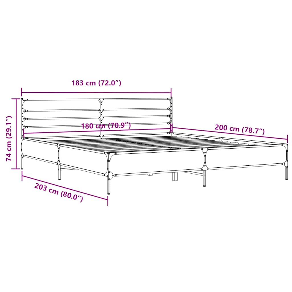 Okvir za krevet boja hrasta 180x200cm konstruirano drvo i metal