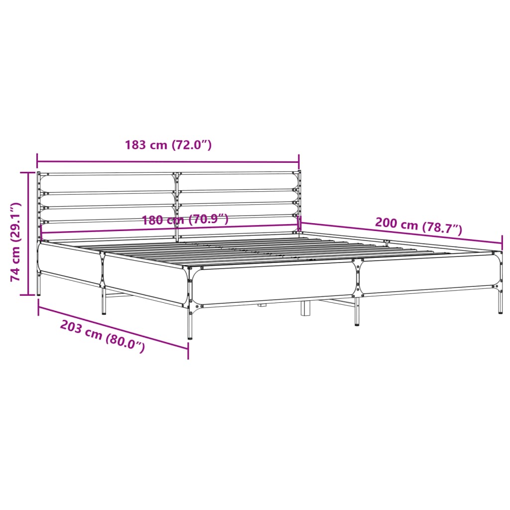 Okvir za krevet boja hrasta 180x200cm konstruirano drvo i metal