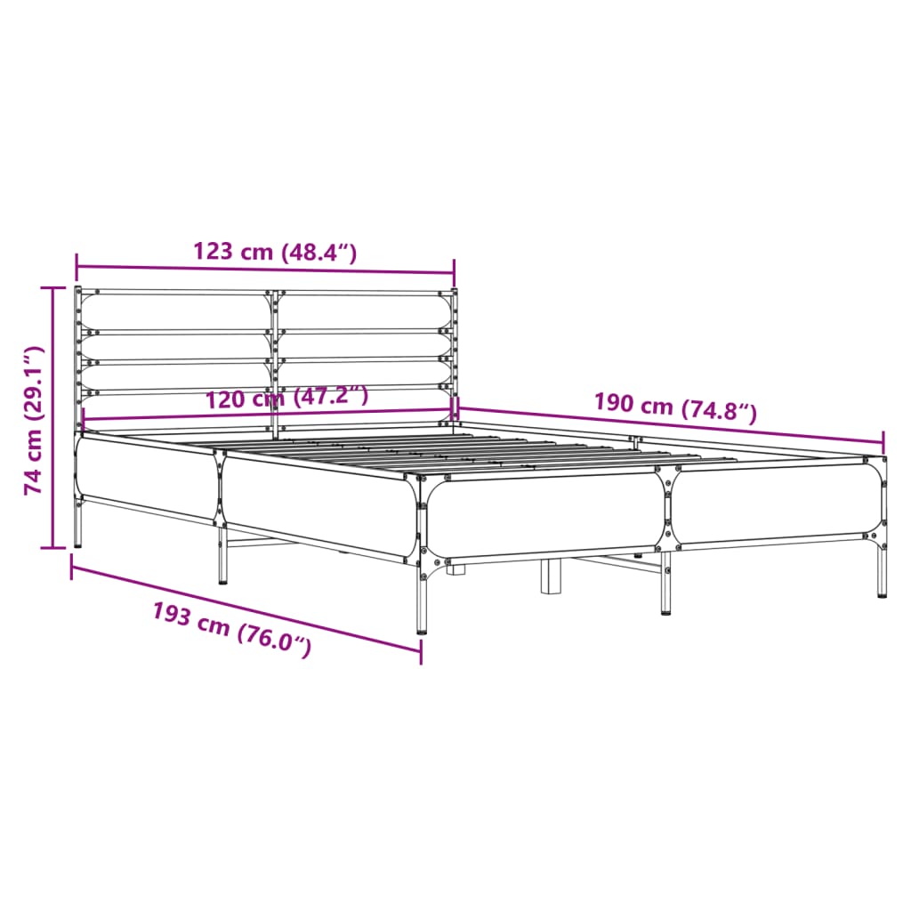 Okvir za krevet crni 120x190 cm konstruirano drvo i metal