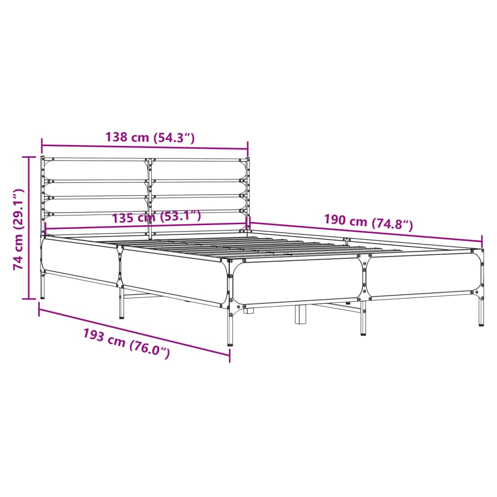 Okvir za krevet crni 135x190 cm konstruirano drvo i metal