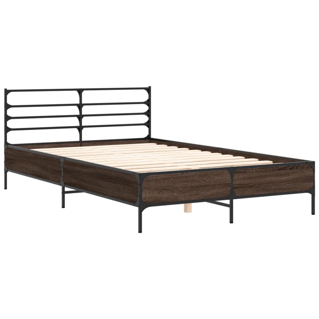 Okvir za krevet smeđi hrast 135x190cm konstruirano drvo i metal