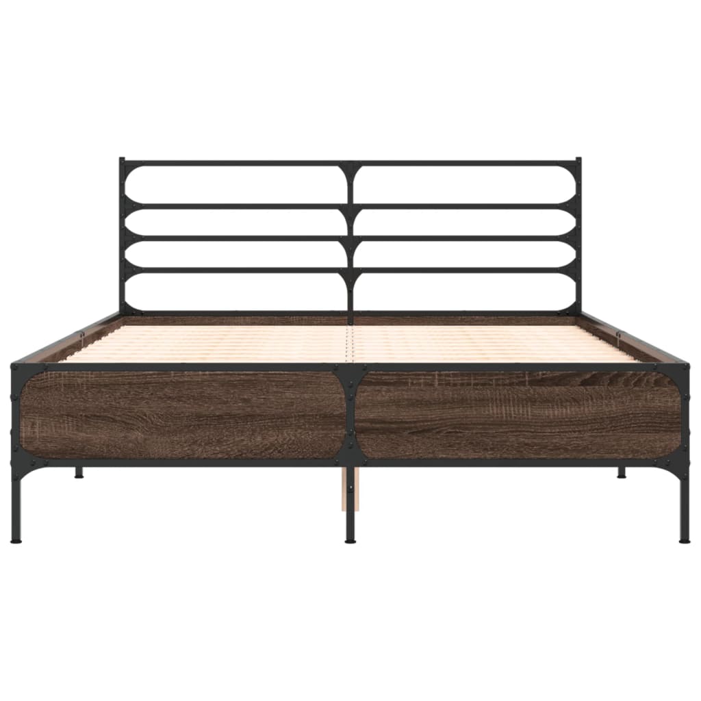 Okvir za krevet smeđi hrast 135x190cm konstruirano drvo i metal