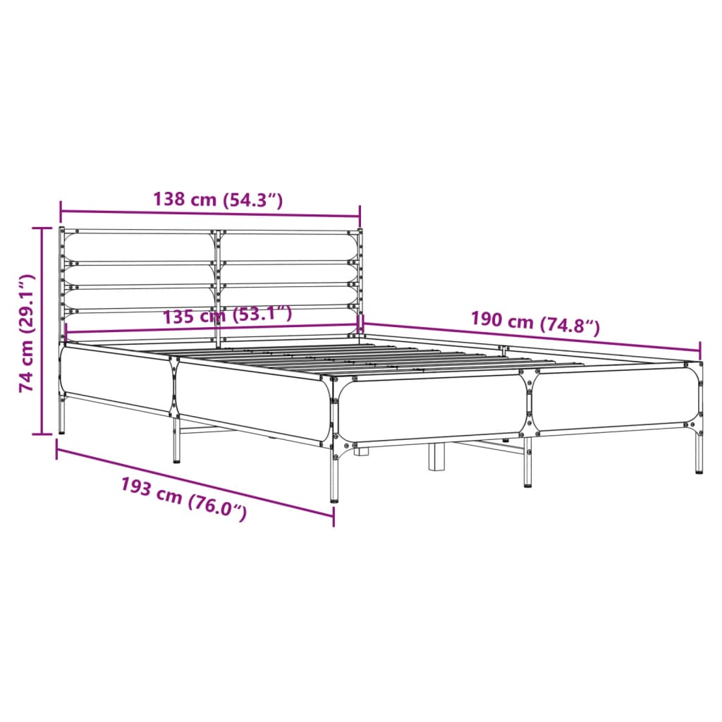 Okvir za krevet smeđi hrast 135x190cm konstruirano drvo i metal