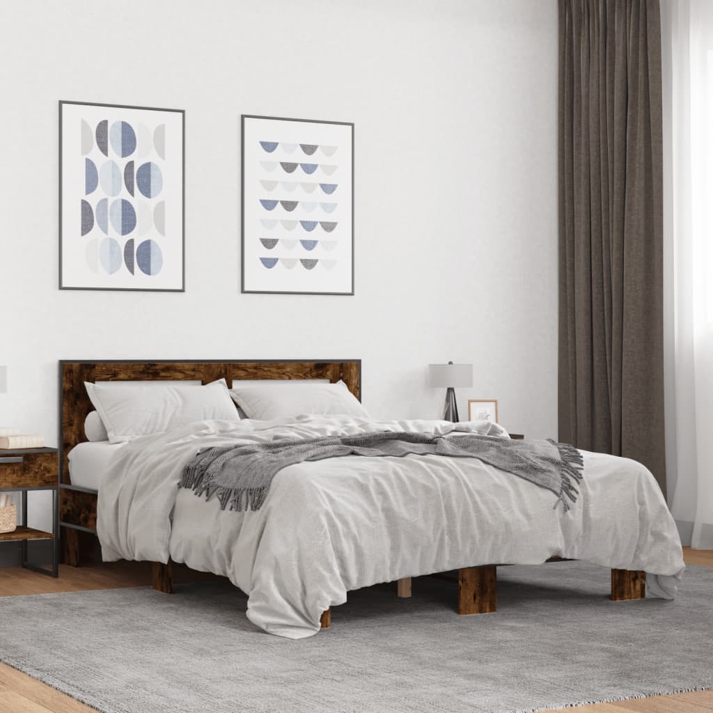 Okvir za krevet boja hrasta 135x190cm konstruirano drvo i metal
