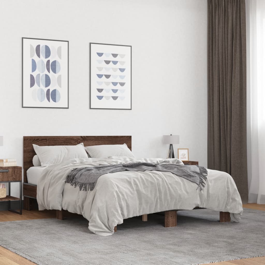 Okvir kreveta smeđi hrast 140x200cm konstruirano drvo i metal