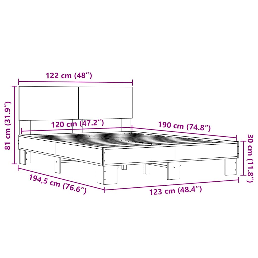 Okvir za krevet crni 120x190 cm konstruirano drvo i metal