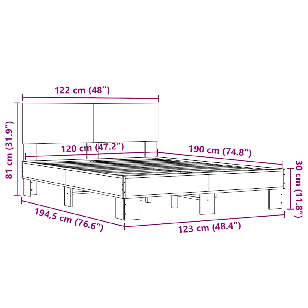 Okvir za krevet boja hrasta 120x190cm konstruirano drvo i metal