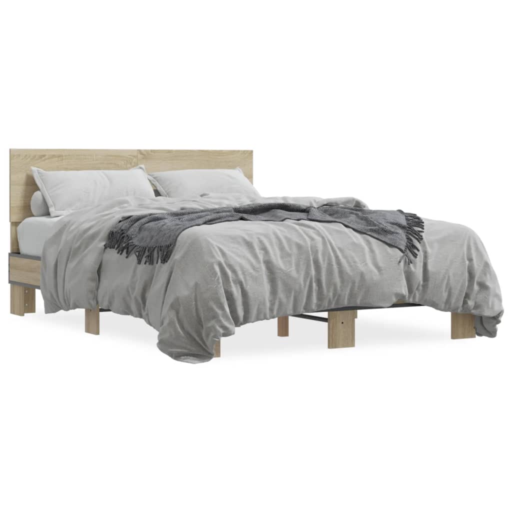 Okvir za krevet boja hrasta 135x190cm konstruirano drvo i metal