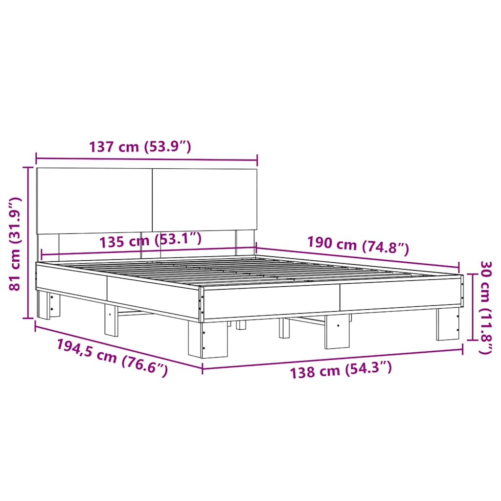 Okvir za krevet boja hrasta 135x190cm konstruirano drvo i metal