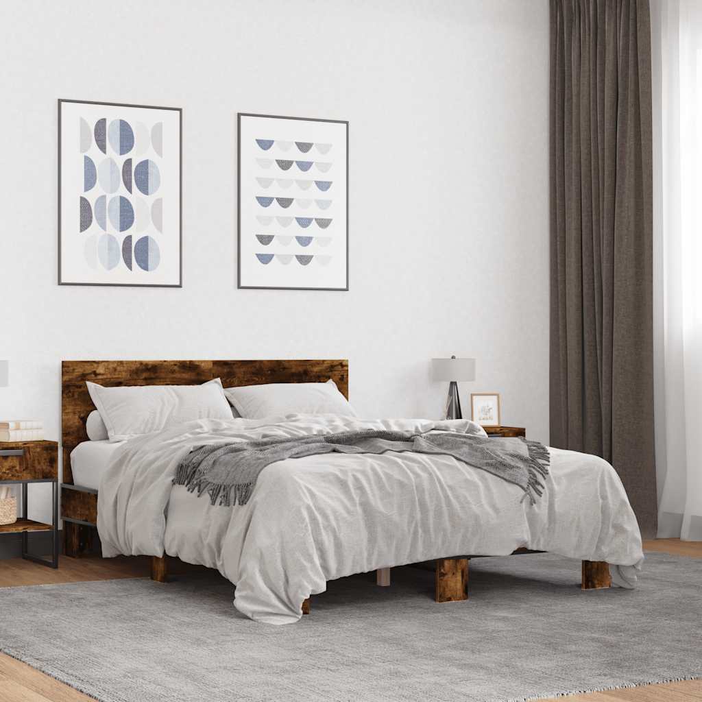 Okvir za krevet boja hrasta 135x190cm konstruirano drvo i metal
