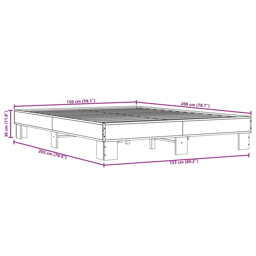 Okvir za krevet crni 150x200 cm konstruirano drvo i metal