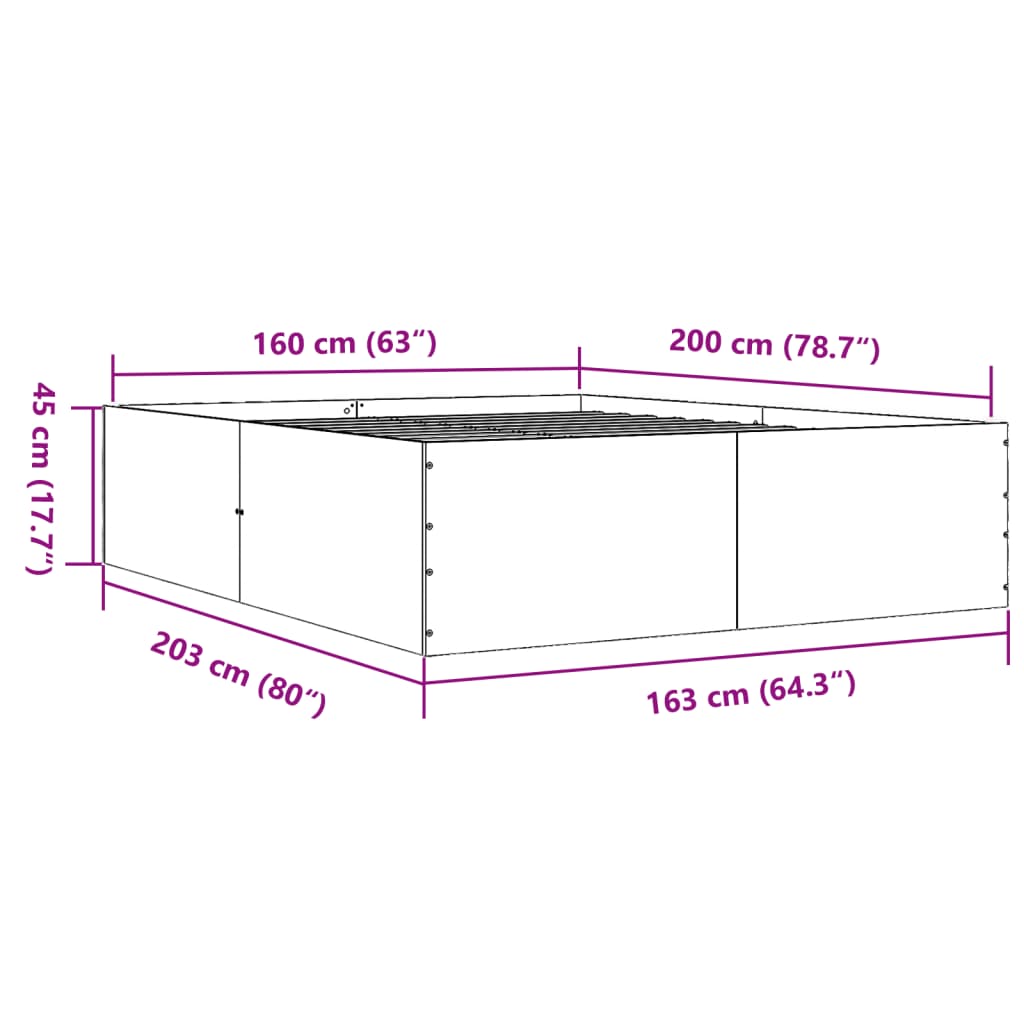 Okvir kreveta boja hrasta 160 x 200 cm od konstruiranog drva