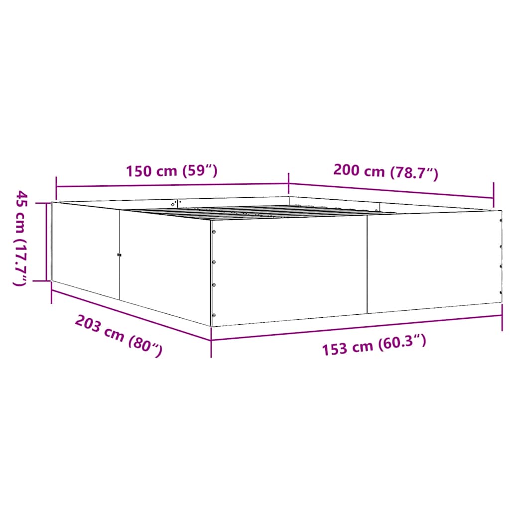 Okvir kreveta boja betona 150x200 cm od konstruiranog drva