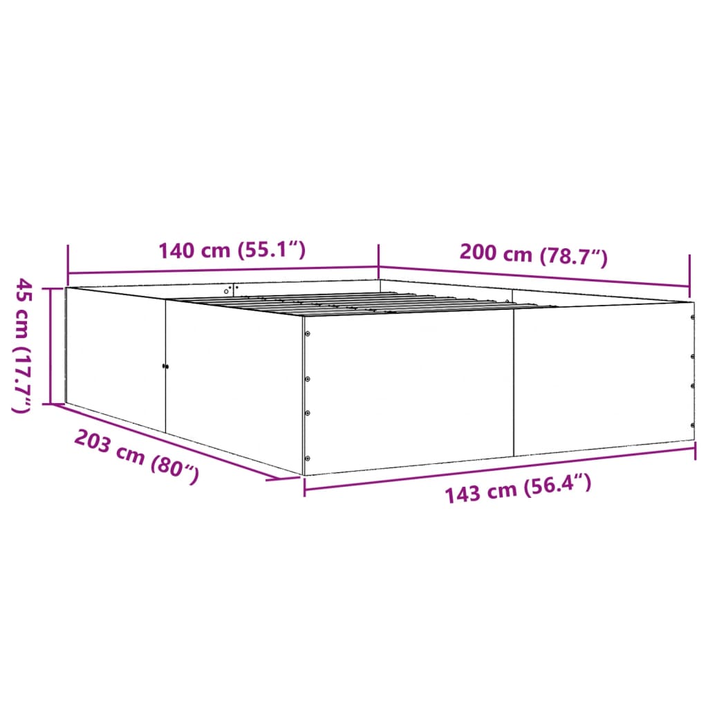 Okvir kreveta crni 140 x 200 cm od konstruiranog drva