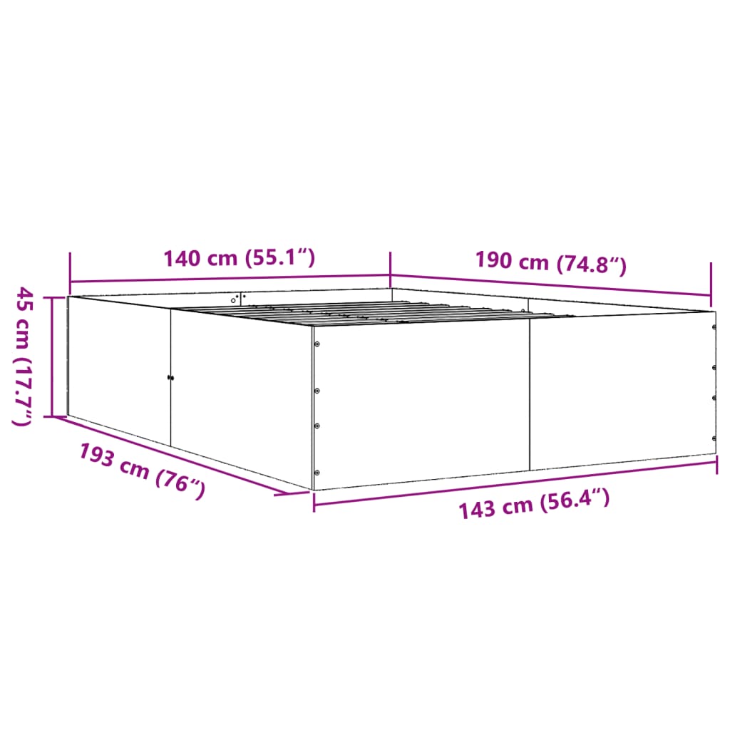 Okvir za krevet boja hrasta 140x190 cm od konstruiranog drva