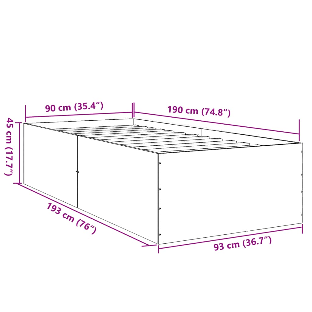 Okvir kreveta boja betona 90 x 190 cm od konstruiranog drva