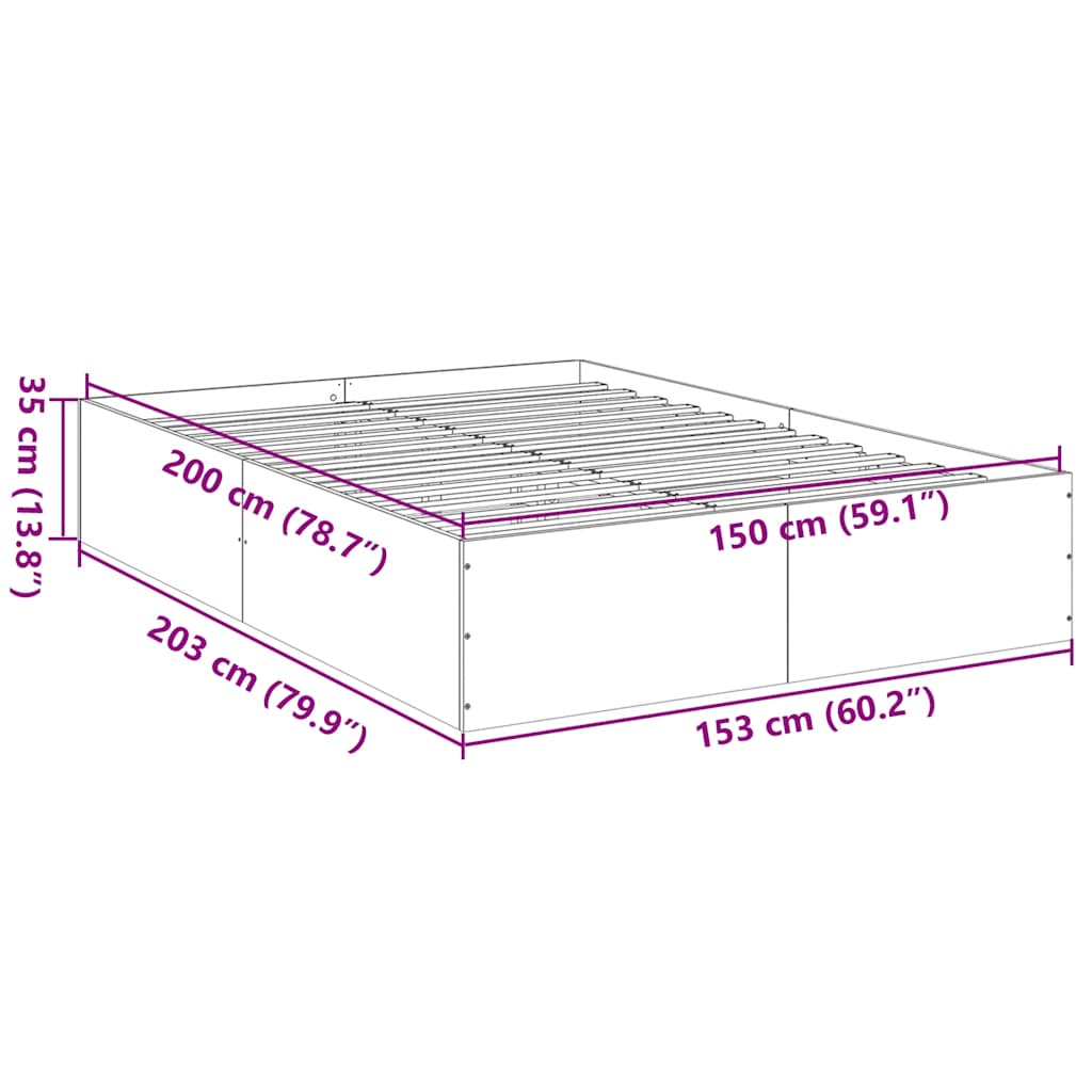 Okvir kreveta boja betona 150x200 cm od konstruiranog drva
