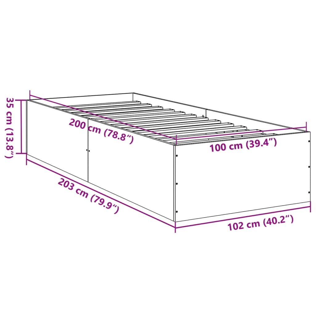 Okvir za krevet boja hrasta 100x200 cm od konstruiranog drva Smeđa 100 x 200 cm