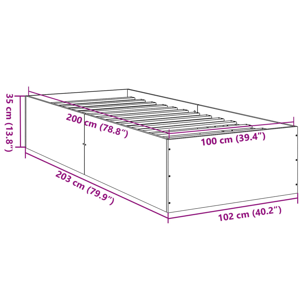 Okvir za krevet boja hrasta 100 x 200 cm konstruirano drvo