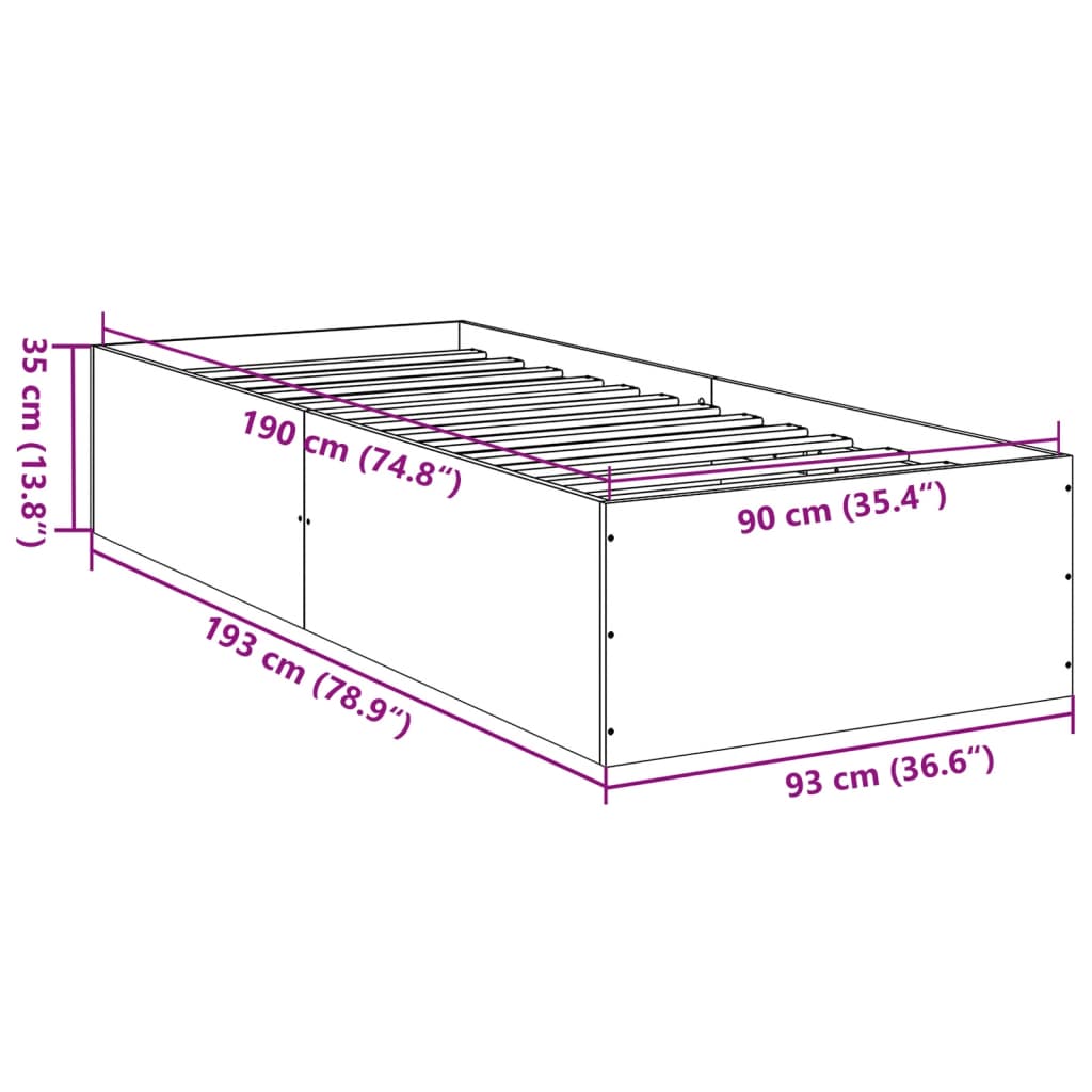 Okvir za krevet boja hrasta 90 x 190 cm od konstruiranog drva