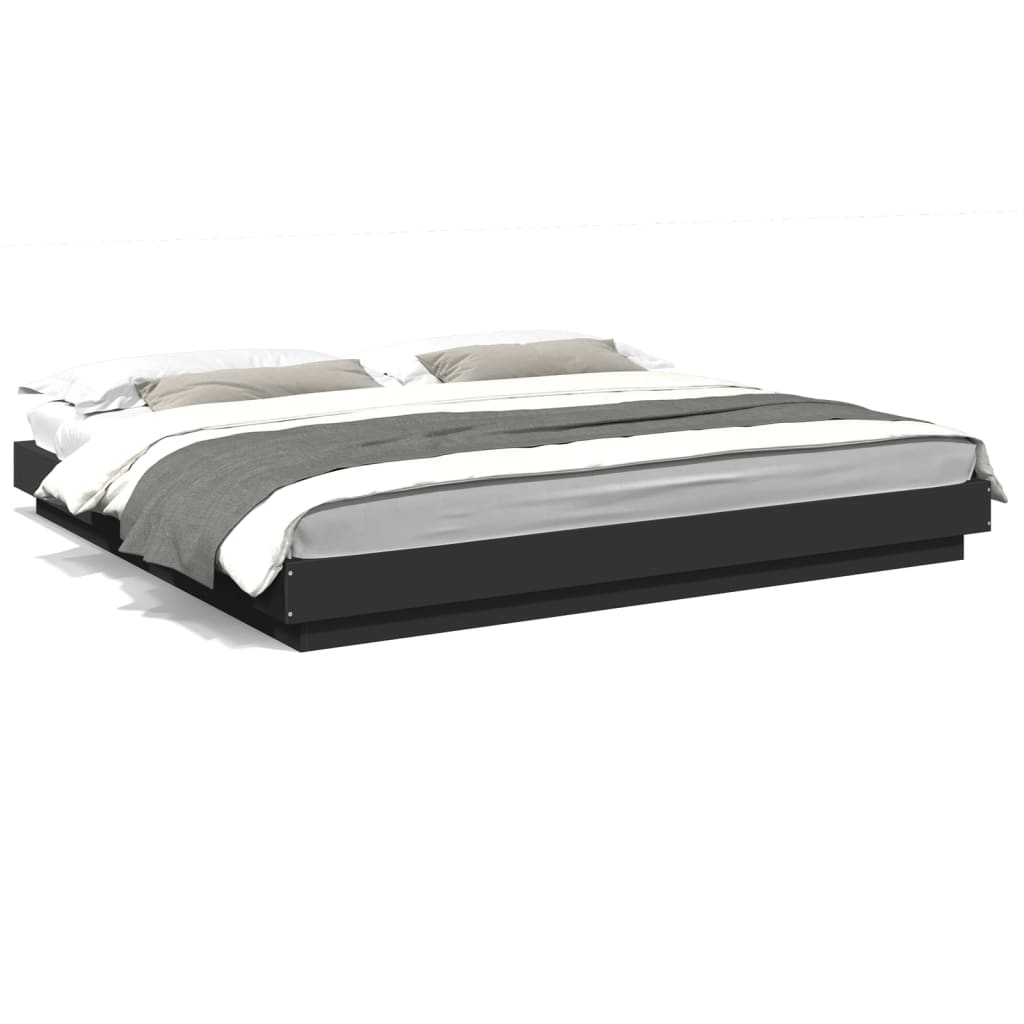 Okvir kreveta s LED svjetlima crni 200x200 cm konstruirano drvo