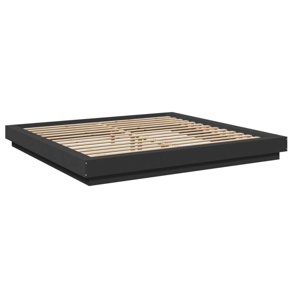 Okvir kreveta s LED svjetlima crni 200x200 cm konstruirano drvo