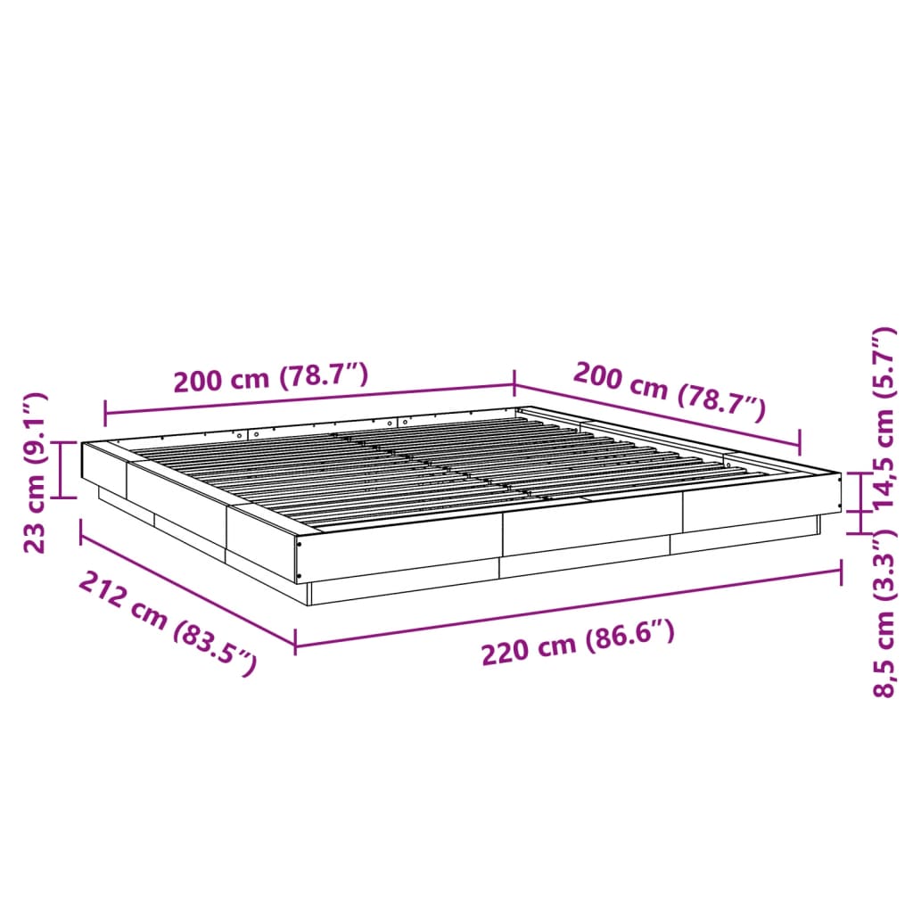Okvir kreveta s LED svjetlima crni 200x200 cm konstruirano drvo